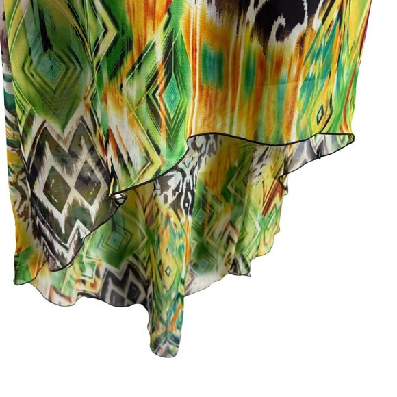ALLEN B Allen Schwartz Chiffon Halter Dress Sz 4 Beaded Yoke Tribal Print Hi-Low - Picture 6 of 10